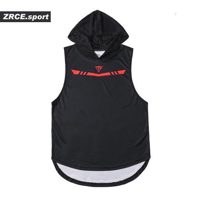 China ZRCE Brand Men's Breathable Hooded Vests S-XXL Tank Size Wholesale Gym Hooded Anti Shrink Tops for sale