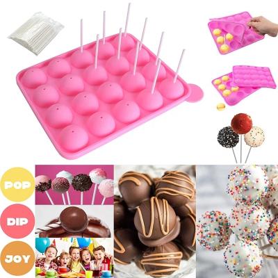 China 20 Hole Round Ball 3D Silicone Sustainable Lollipop DIY Mold Tray Cake Decorating Mold Candy Dessert Lollipop Making Mold Tool With Sticks for sale