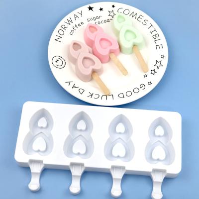 China Viable Ice Cream Molds Popsicle Silicone Heart Shapes 4 Cavities Cakesicle Mold With for sale