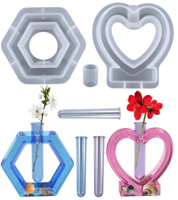 China DIY Love Flower Test Tube Cultivation Aquatic Plant Silicone Mold Viable Flower Pot Clay Mold Crystal Epoxy Resin Mold Hexagonal for sale