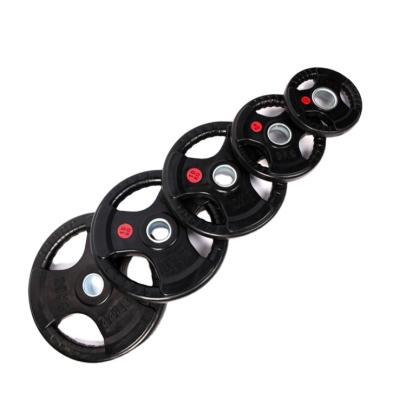 China Durable Barbell Cast Iron Weight Plate Three Holes Grip Rubber Weight Plate Set In Stock for sale