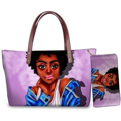 China 3D Cartoon Printing 1pc Custom Cute African Girl 3D Print Women Handbags Ladies Neoprene Tote Bag Purse And Handbag Sets Bag A Main for sale