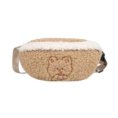 China New Style Fashion Cartoon Cute Bear Embroidery Soft Lamb Hair Shoulder Waist Bags For Women Messenger Chest Bag Woman for sale