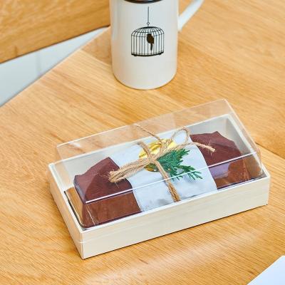 China Eco - Friendly Takeaway Catering Packaging Sushi Tray Wooden Paper Lunch Box Bakery Pastry Cake for sale