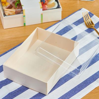 China Eco-friendly Wooden Restaurant Packaging Bakery Pastry Cake Cheese Sushi Lunch Paper Boxes for sale