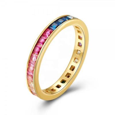 China FASHIONABLE Luna Eternity Rainbow Diamond Square Men 925 Sterling Silver Female Ring for sale