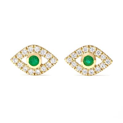 China BOHEMIA Luna hot selling 925 14k gold small evil eye silver diamond green stud earrings women for sale