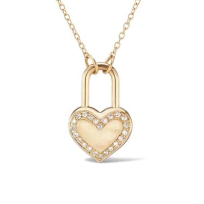 China Cute Luna LOGO 925 Sterling Silver Heart Diamond Chain Love Lock Custom Pendent Necklace for sale