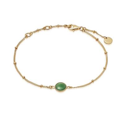 China Trendy Luna Customized 925 18k Gold Green Aventurine Gemstone Sterling Silver Satellite Chain Bracelet for sale