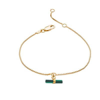 China Luna Fashion Trendy Jewelry 925 Sterling Silver Mini 18k Gold Malachite T-bar Bracelet Women for sale