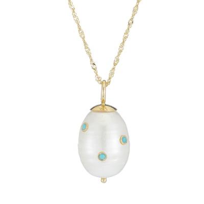 China FASHIONABLE Luna High Quality Gold Plated Diamond Pending Turquoise Freshwater Pearl Necklace for sale