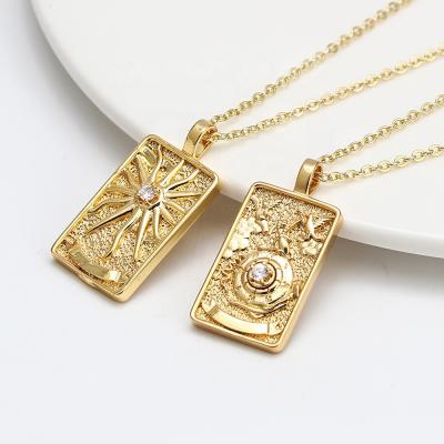 China Fashionable Luna Stainless Steel Gold Plated Latest Design Engrave Sigil Gypsy Tarot Pending Necklace for sale