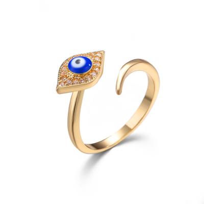 China Wholesale Cute Diamond Turkish Eye Jewelry Women Stainless Steel Luna Open Ring for sale