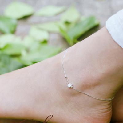 China Fashion Hot Sale 925 Sterling Silver Jewelry Girls Gift Women's Office/Career Silver Square Chain Anklets for sale