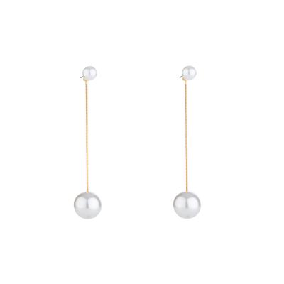 China Office/Career S925 Stud Silver Korean Geometric Earrings For Women White Round Long Pearl Earrings Jewelry Fashion for sale