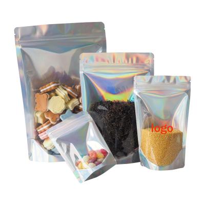 China Custom Logo Mylar Laser Aluminum Foil Moisture Proof Resealable Package Holder Up Zip Lock Bag Hologram Self Seal Zipper Plastic Pouches Bag for sale