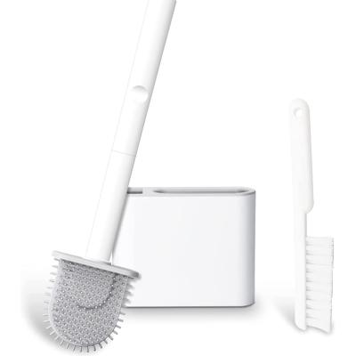 China New Viable Wall Mounted Tpr Toilet Brush With Small Brush Set Bathroom Silicone Cleaning Brush With Holder for sale