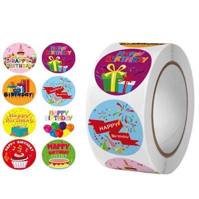 China Waterproof 1 Inch Mini Size Happy Birthday Stickers Roll for Kids Adults Birthday Party Birthday Round Marks Decor for sale