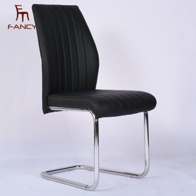 China Hot Sale PU Cooling Leather Seat And Legs Chromed Chairs Dining Chair Lounge Chair For Dining for sale