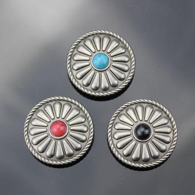 China Turquoise Viable Conchos Silver Plated Flower Coin Molding Button With Screw Back for sale