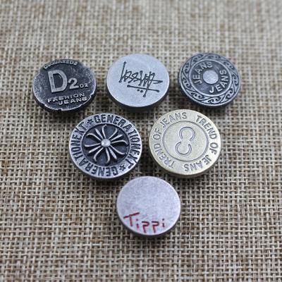 China Factory Custom Logo Brass zink gold alloy viable metal silver denim leg jeans buttons and rivets for jeans clothes for sale