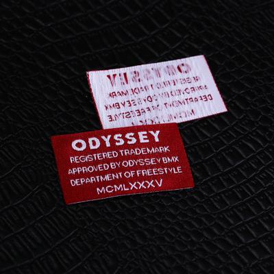 China Sustainable Custom Clothing Labels Fabric Woven Labels Sew On Labels Garment Labels Excellent Quality Free Design for sale