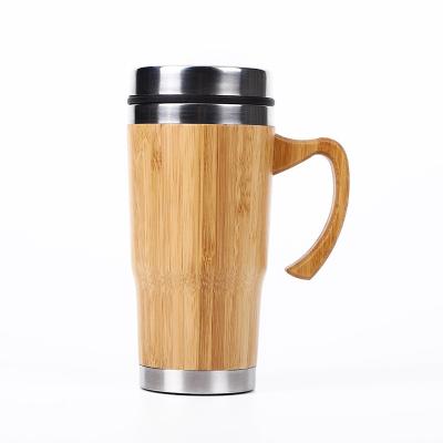 China 16oz Double Stored Bamboo Wall Coffee Mugs With Handle for sale