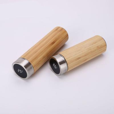 China Stocked 2021 New Design LED Digital Display Filter Temperature Bamboo Thermos for sale