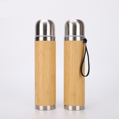 China Stocked Keep Warm Travel Leakproof Outdoor Bullet Bamboo Thermos With Lid Mug for sale