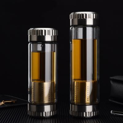 China Stocked Transparent Customized Cup Roman Lid Tea Separation Glass Business Water Bottles for sale