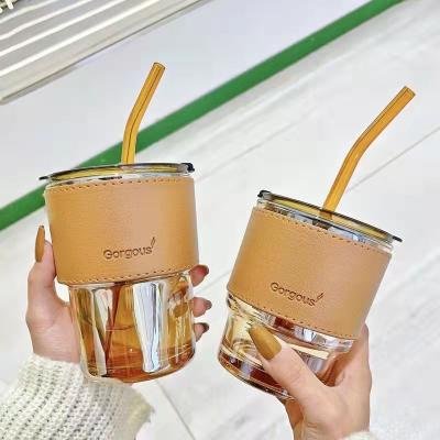 China Wholesale Creative Stored Straw Spot Simple Portable Water Cup Retro Style Bamboo Cup Office Glass Household for sale