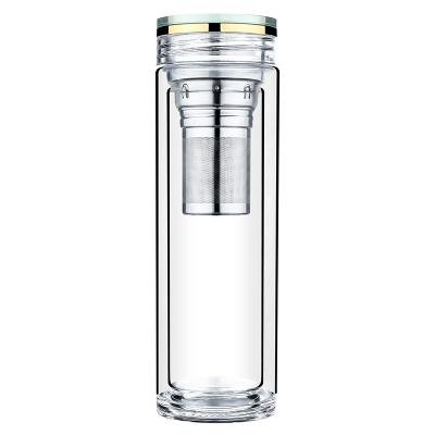 China PORTABLE Portable Heat Resistant Water Bottle Double-Layer Borosilicate Glass Household Tea Crystal Glass Bottle for sale