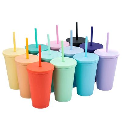 China 16oz PORTABLE Matte Frosted Bottles Custom LOGO Plastic Tumbler with Straw for sale