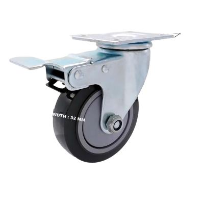 China PU Top Total Brake Industry Swivel Plate Retractable Swivel Caster 75mm 100mm 125mm 3 4 5 Inch Plastic Rim 2.5mm/3.0mm ROHS for sale