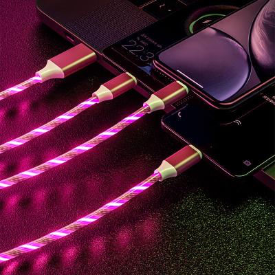 China Etc.electronic Mobile Phone Product 3 In 1 USB Fast Charging Lighting Led Phone Light Luminous Flowing Cable for sale