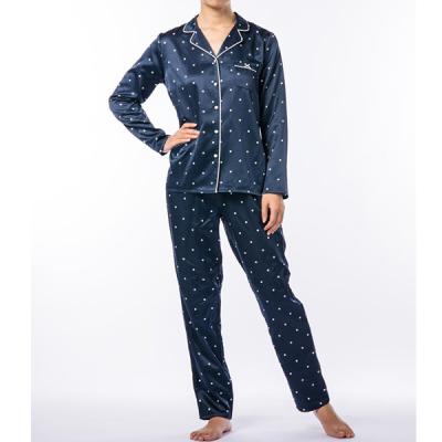 China Wholesale 2pcs Pajamas QUICK DRY Sleepwear For Woman Collar Printed Polka Dot Satin Loungewar Set Ladies Turn-down for sale