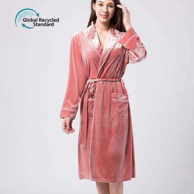 China Long Sleeve Velvet QUICK DRY Piping Robe Belted Ladies Women Hotel Pink Home Bathrobe for sale