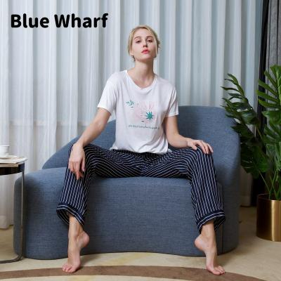 China Low Price Blue Stripe QUICK DRY Lounge Sleep Adult Soft Pajamas Pants For Women for sale