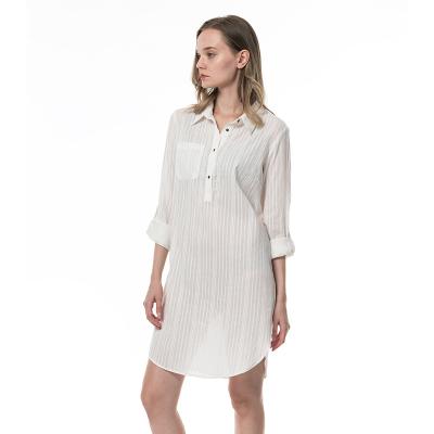 China QUICK DRY Long Sleeve Women's White Nightgowns OEM ODM Nightgowns Women Sleep Shirts With Front Pocket for sale