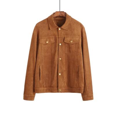 China Sustainable Custom Made High Quality Mens Covered Button 100%Poly Suede Leather Jacket for sale