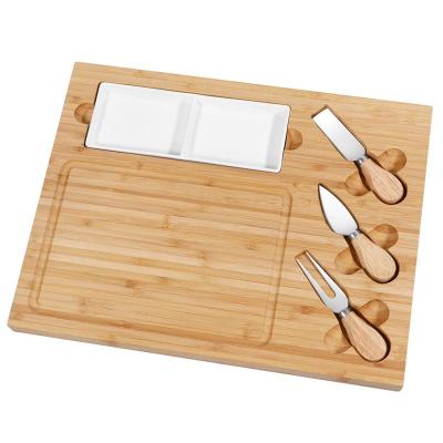 China Sustainable Factory Customized Knife Set Cooked Food Pizza Cut Plate Modern Bamboo Ceramic Cheese Board For Table for sale