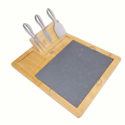 China Marble Simple Acacia Slate Cutting Dish Drill Pizza Set Stainless Steel Cutter Square Gold Stone Cheese Bamboo Board for sale