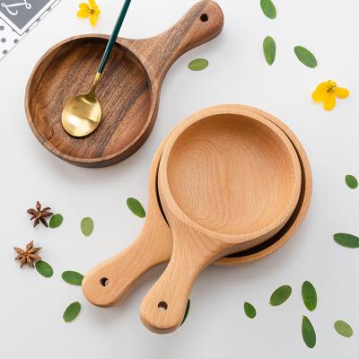 China Viable Stain Wholesale Beech Wood Factory New Product Handle Japanese Korean Solid Wood Home Salad Bowl for sale