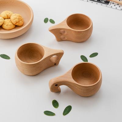 China Wholesale Nordic Viable Wooden Beech Solid Office Coffee Milk Water Multi Style Cup With Hand Gift for sale