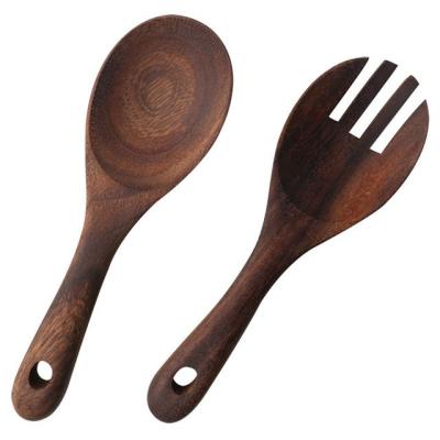 China Two Piece Spoon Fork Teak Salad Kitchen Set Turner Utensil Wooden Spatula Red for sale