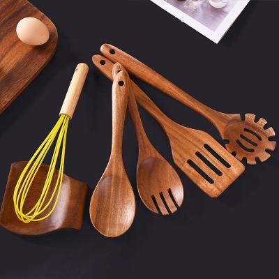 China Sustainable Teak Solid Salad Pasta Kitchen Cooking Spoon Custom Wood Set Utensil Christmas Wooden Spatula for sale