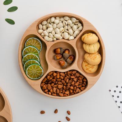 China Home Sustainable Living Room Multigrid Wooden Tray Wooden Divided Fruit Platter Beech Candy Nut Dish for sale