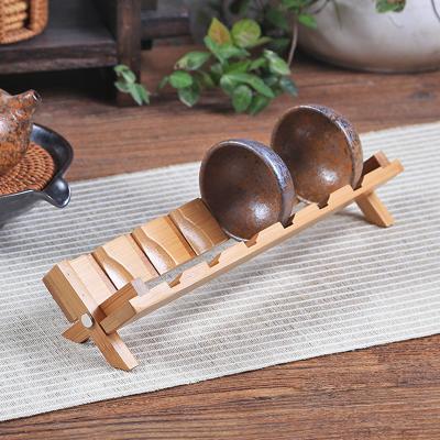 China Sustainable Folding Drain Board Tea Storage Drain Set Ceremonial Utensil Rack Drying Bamboo Cup Rack for sale