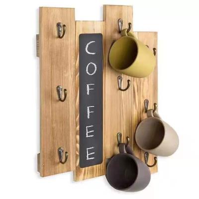 China Factory Customized Wooden Cup Holder Sustainable Country Style Coffee Rack Family Kitchen Tea Storage Rack Wall Mounted Box for sale