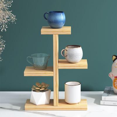 China Sustainable Mark Coffee Storage Rack Wood Artifact Storage Drinking Glass Multi Layer Shelf Desktop Hanging Cup Holder for sale